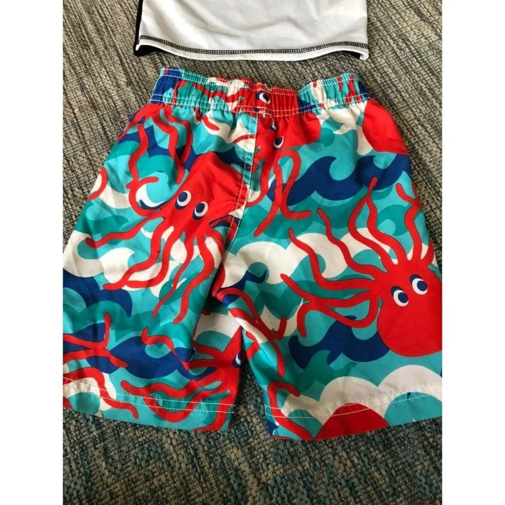 old navy Boys size 3t swim suit set rash guard shorts octopus pool